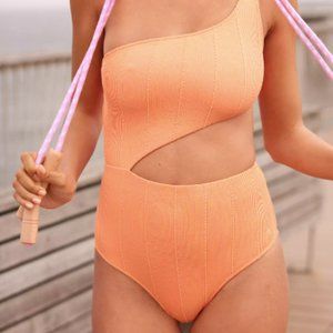 Aerie Crinkle Asymmetrical Cut Out One Piece Swimsuit